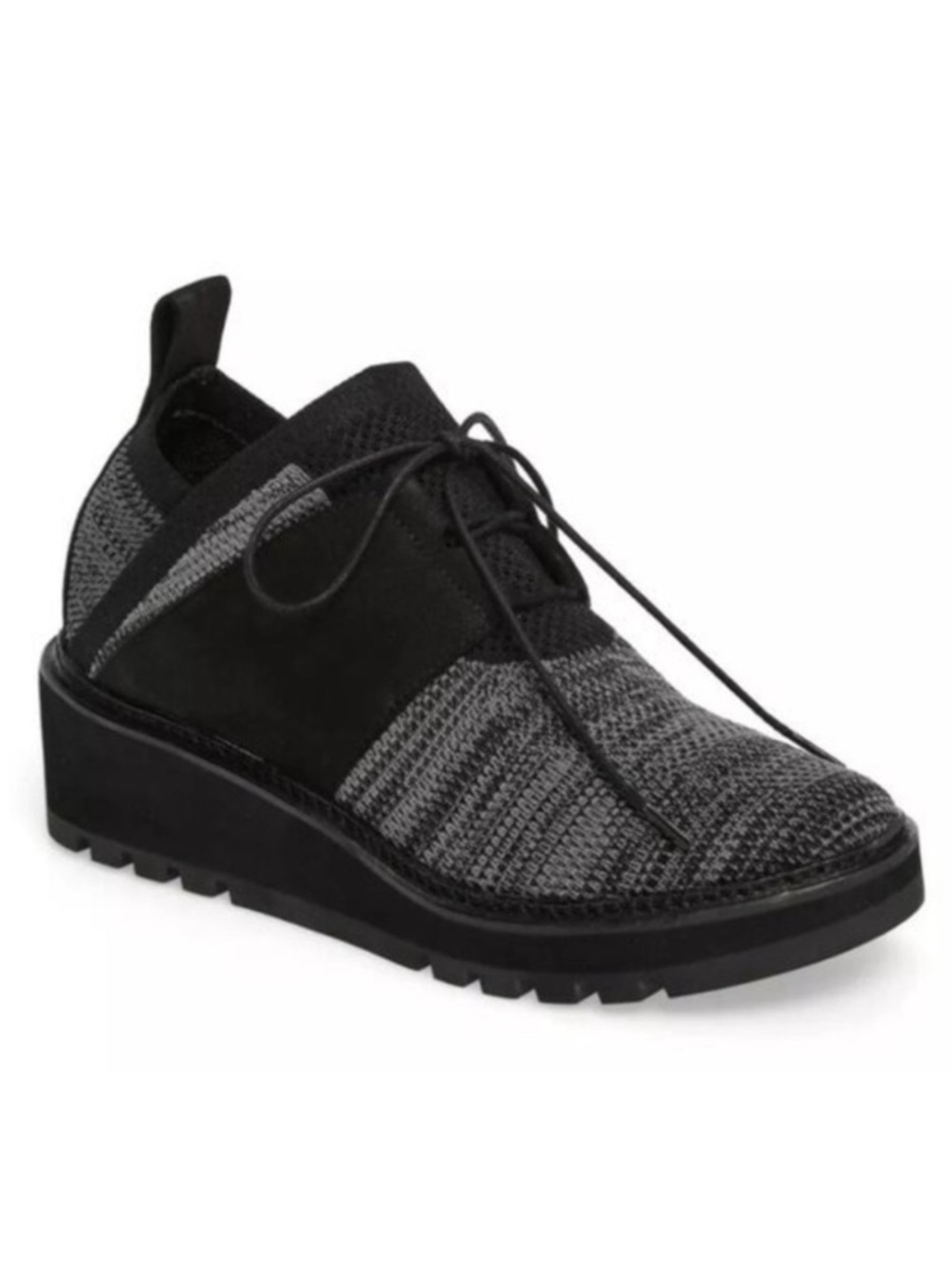 Eileen Fisher Wilson Knit Black Graphite Gray Lace Up Platform Wedge Sneaker 7.5